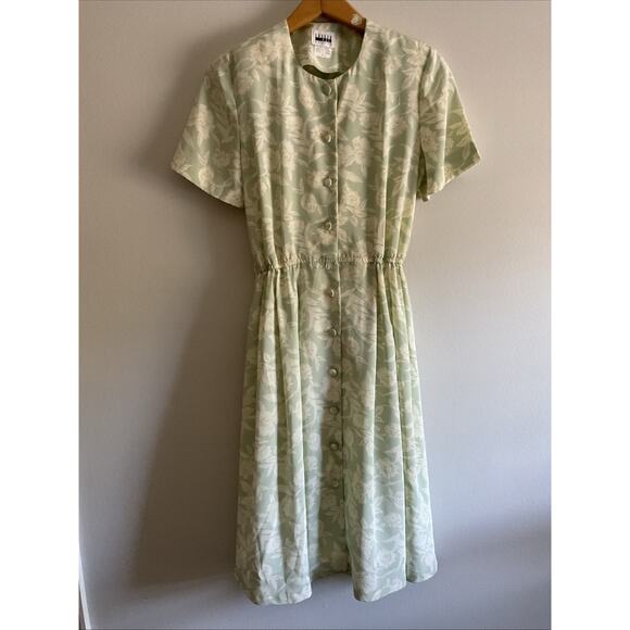 VTG VINTAGE LESLIE FAY GREEN FLORAL DRESS BUSINESS SUIT WOMENS 8P - Picture 2 of 7